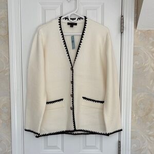 Ann Taylor Ivory Cardigan with Black Edged Detailing. NWT